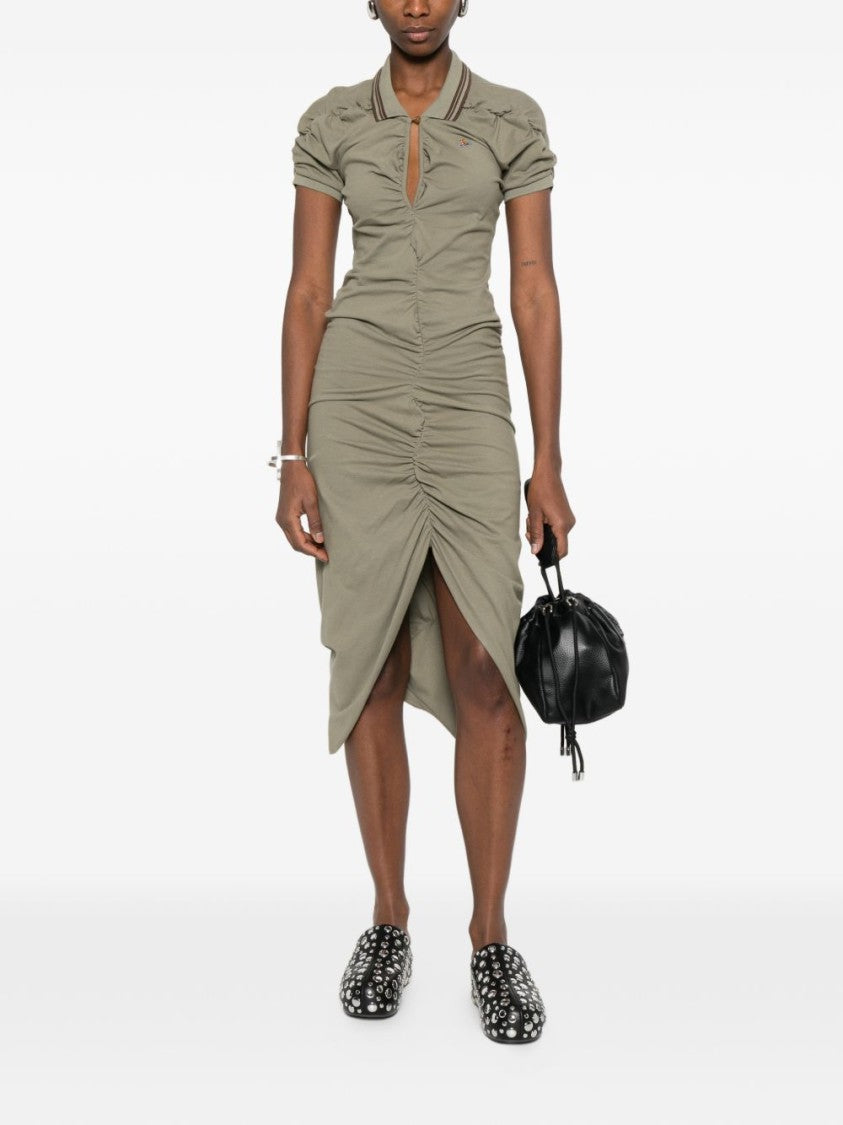 Vivienne Westwood Green Gathered Polo Collar Short Dress