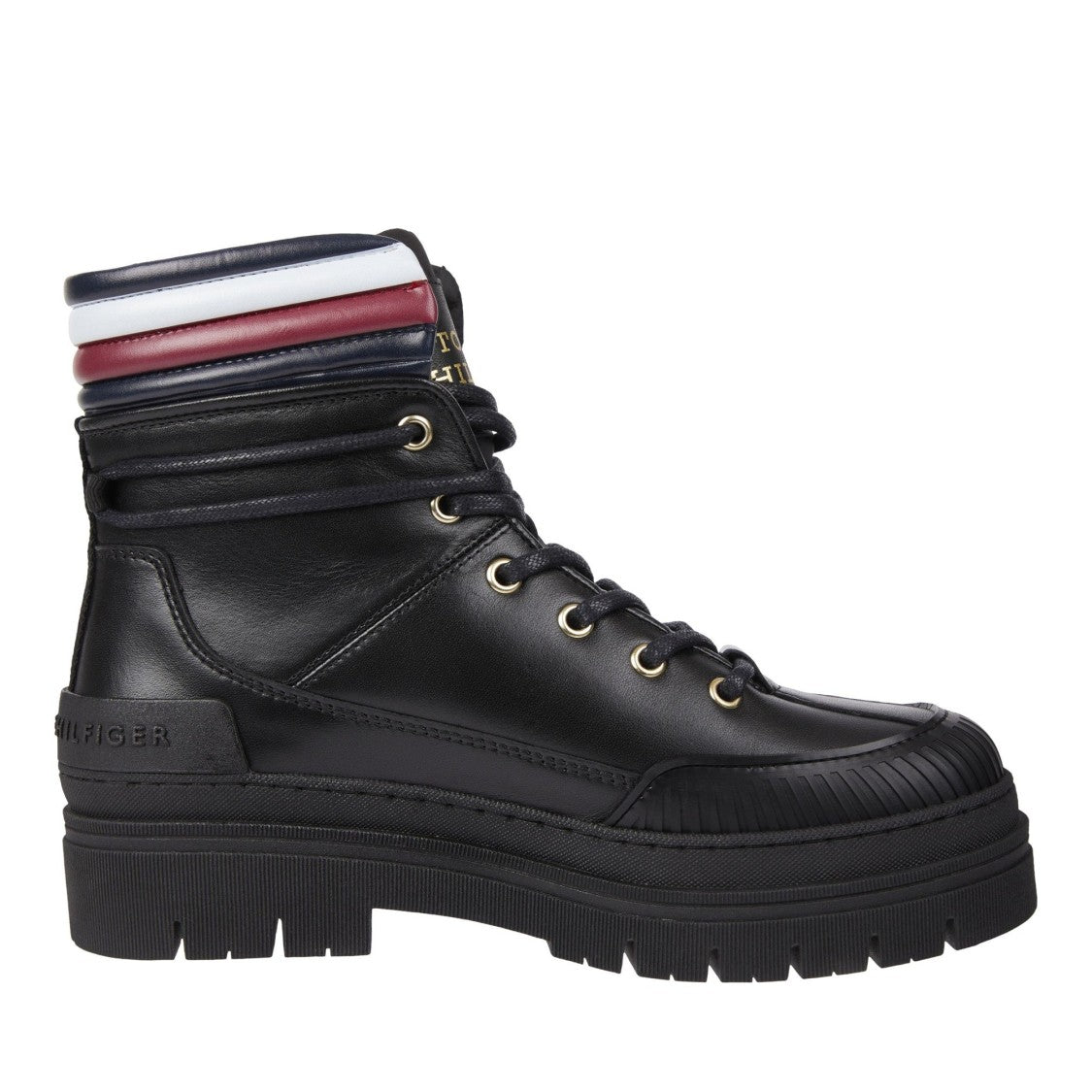 Tommy Hilfiger Black Sporty Padded Collar Leather Boots