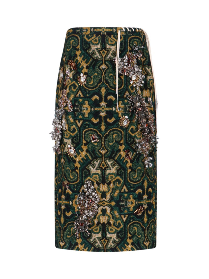 Dries Van Noten High-Waisted Crystal-Adorned Geometric Fabric Skirt