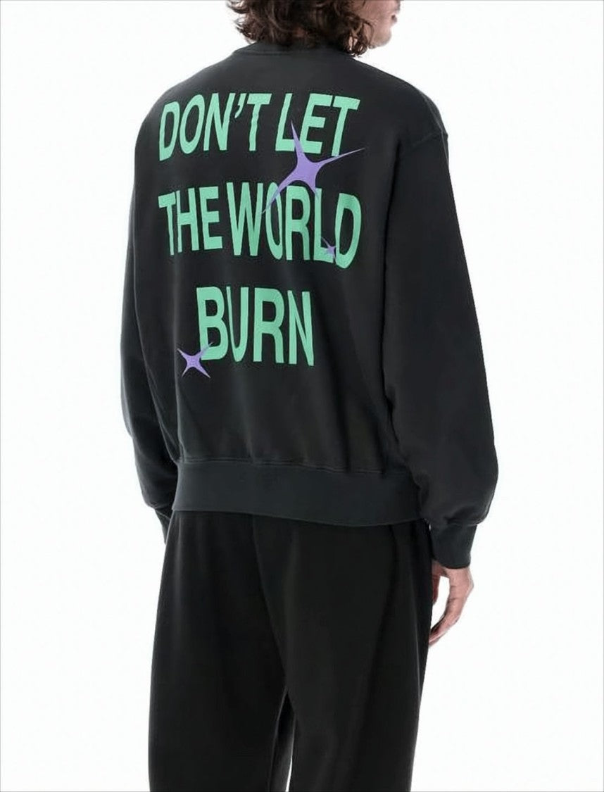 Heron Preston Cotton Sweatshirt With Bold Graphic And Planet Emblem