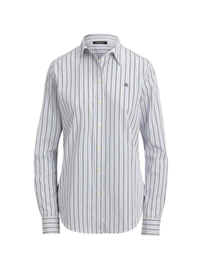 Lauren Ralph Lauren Vertical Striped Logo Cotton Shirt