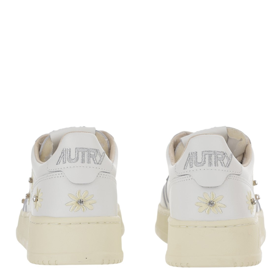 Autry Low Leather Sneakers With Embroidered Floral Details
