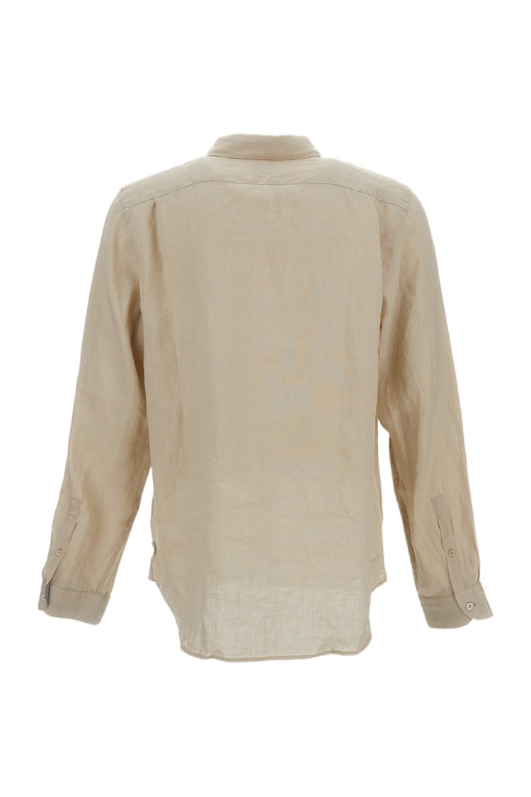 Paul Smith Beige Linen Shirt With Pointed Collar And Patch Pocket