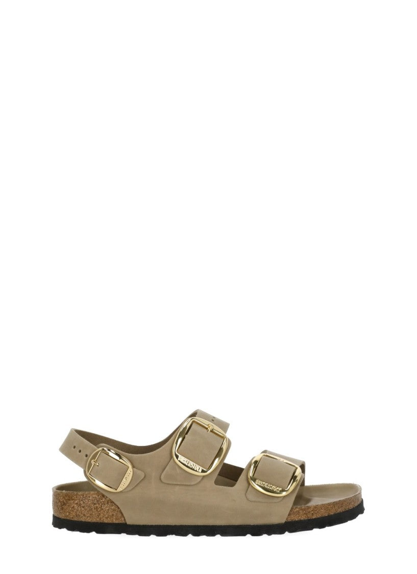 Birkenstock Beige Milano Big Buckle Polished Leather Sandals