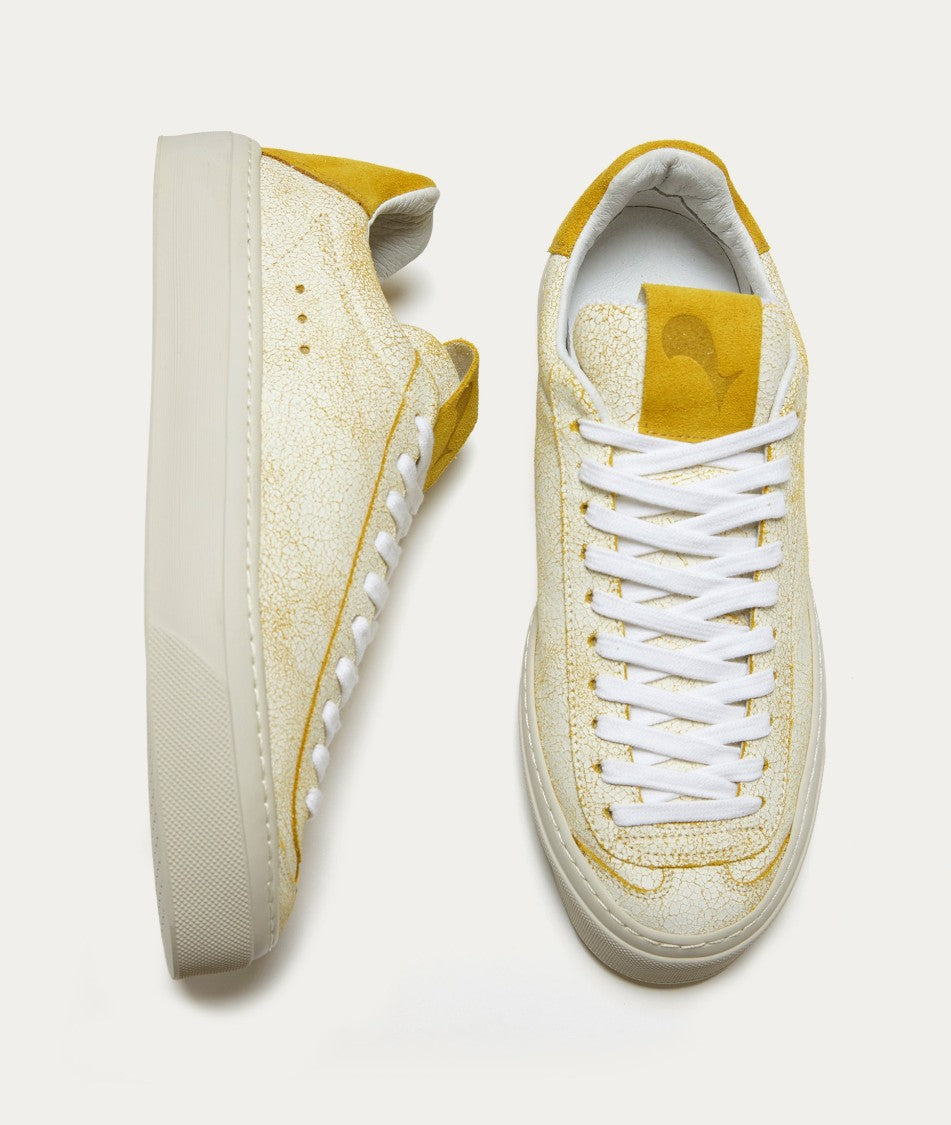 Aqua Alta Venice Textured Craquel Leather Sneakers With Yellow Accents
