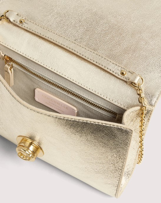 Coccinelle Rectangular Gold Clutch With Removable Chain Strap