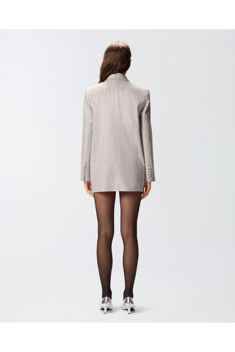 Pinko Grey Allover Crystal Shawl Lapel Polyester-Blend Blazer
