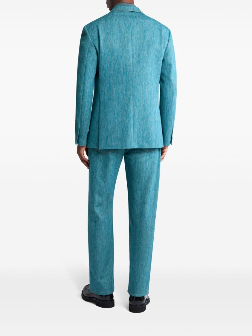 Etro Light Blue Flamed Cotton Blazer