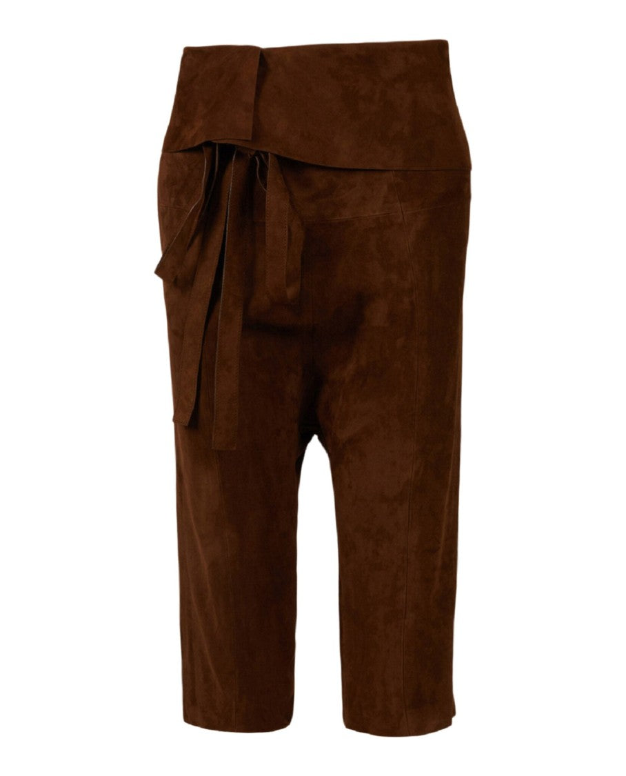Saint Laurent Cropped Lambskin Leather Shorts With Folded Waist