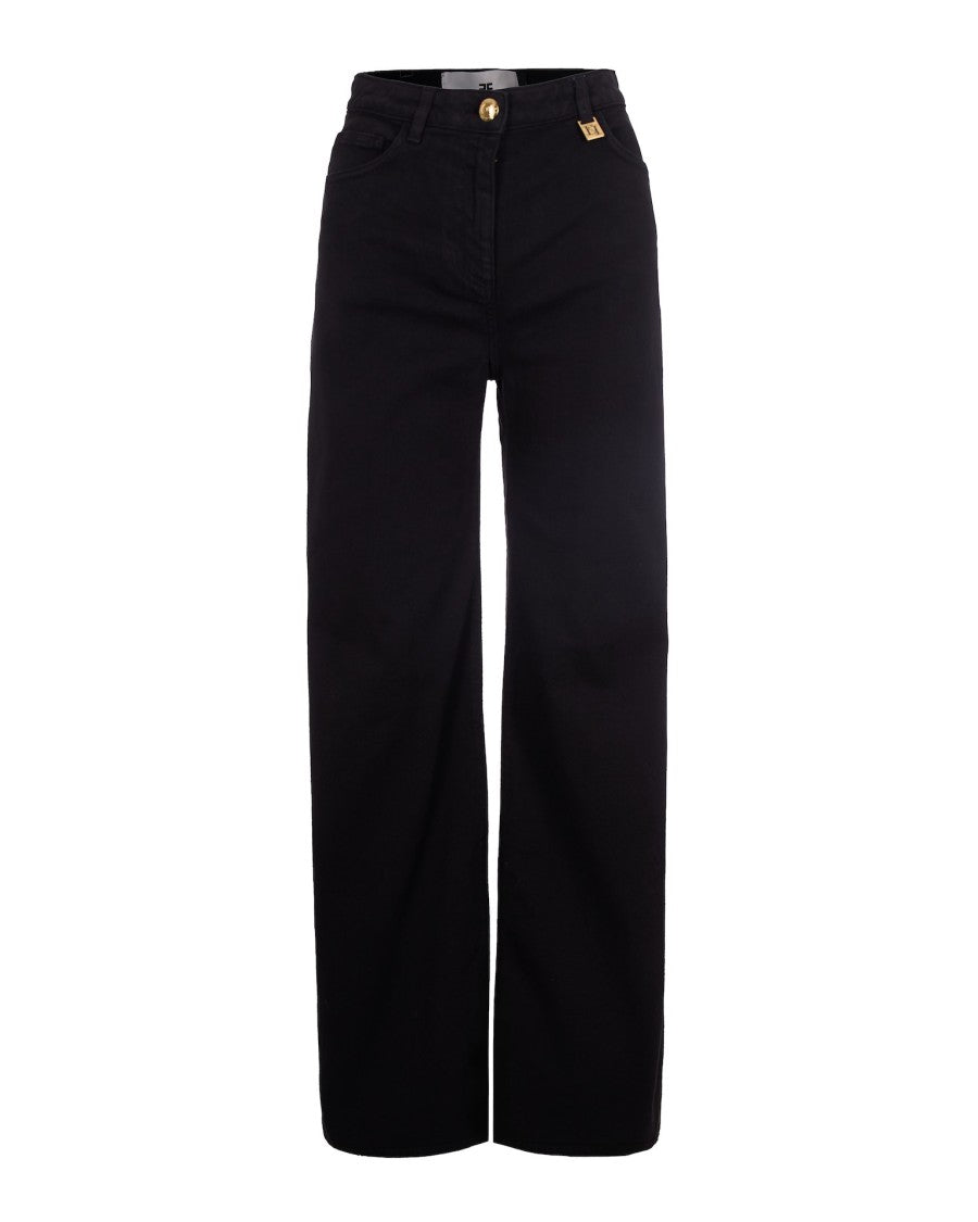 Elisabetta Franchi Wide-Leg Denim Pants With Golden Logo Details