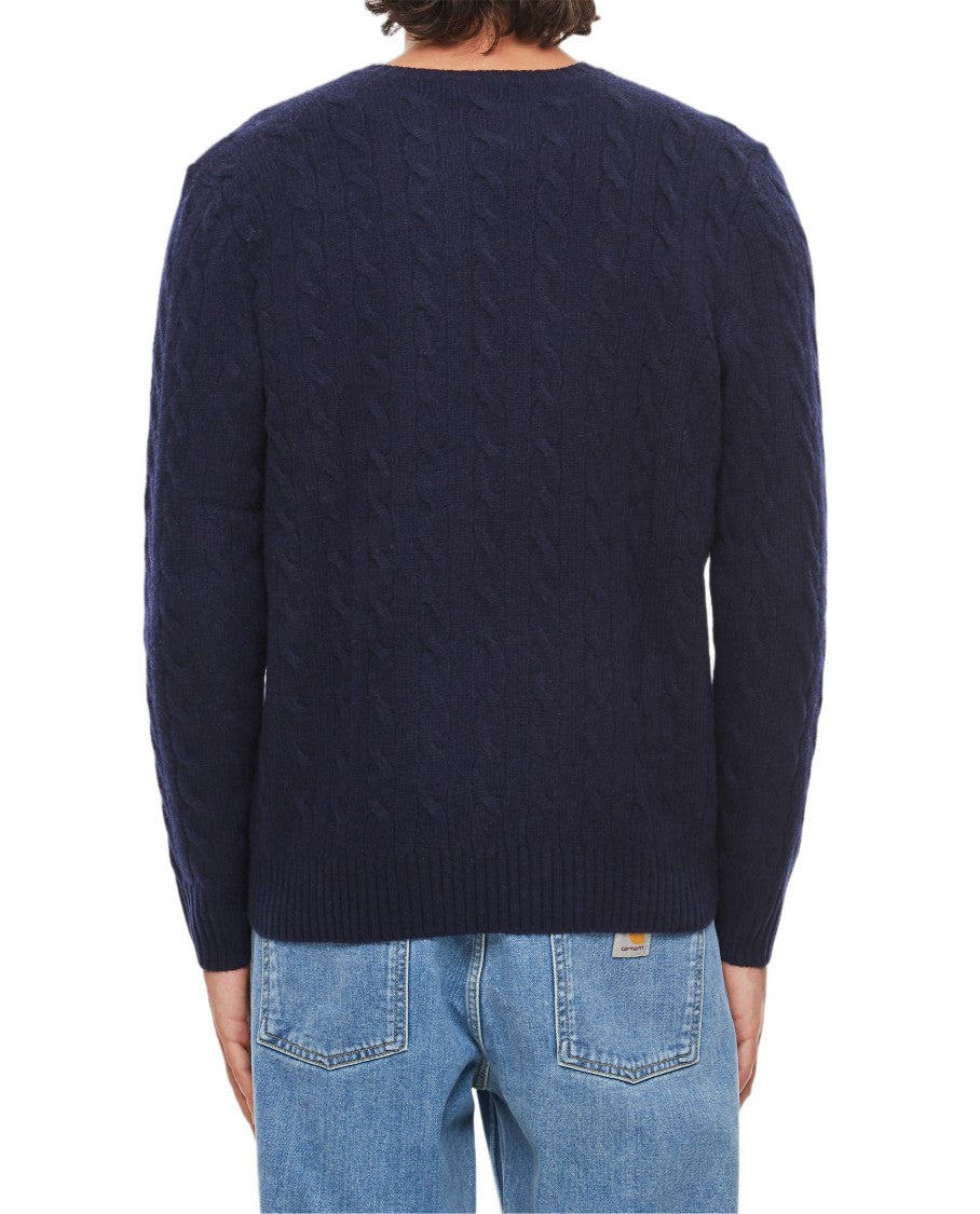 Polo Ralph Lauren Blue Cable-Knit Wool-Cashmere Crewneck Sweater