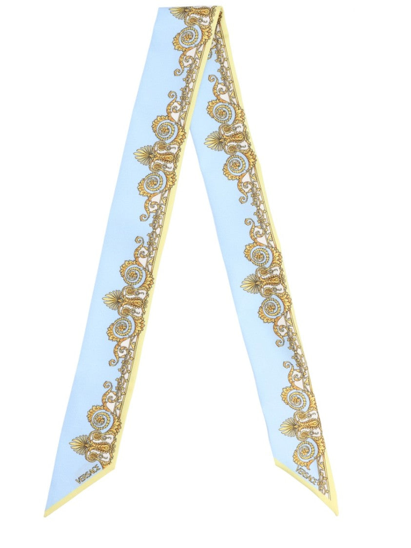 Versace Light Blue Gold Ornamental Print Scarf