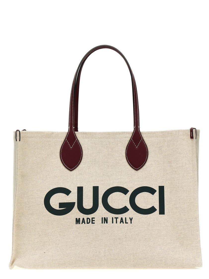 Gucci Canvas Tote Bag With Leather Details