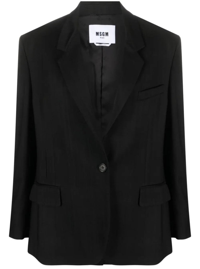 Msgm Tailored Black Jacket With Notched Lapels