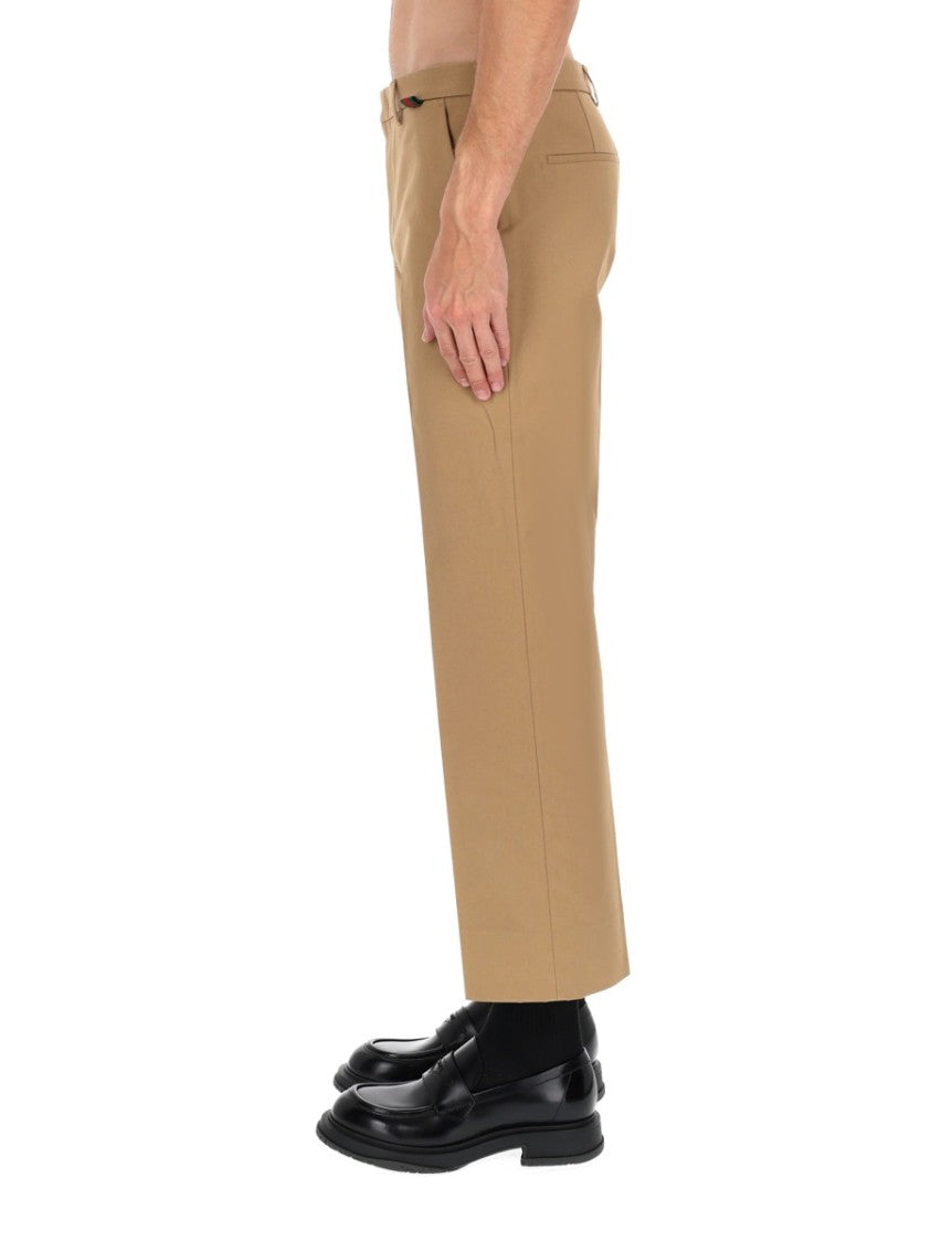 Gucci Brown Cotton Tailored Pants With Cropped Cut And Minimalist Design