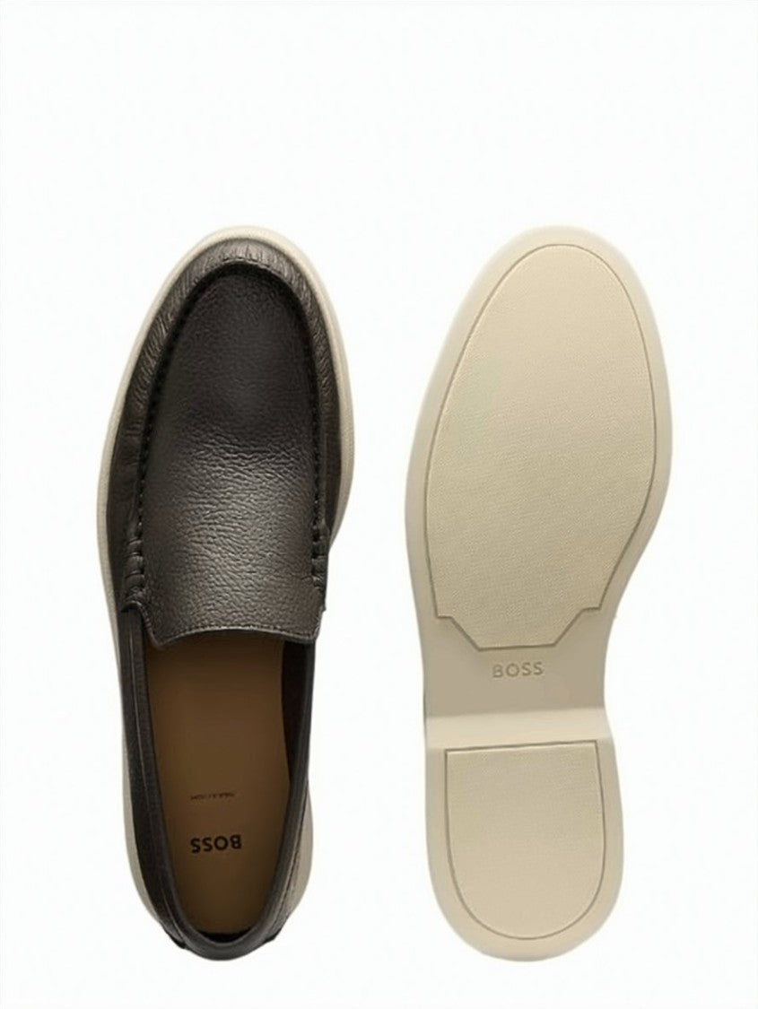 Boss Brown Grained Leather Loafers