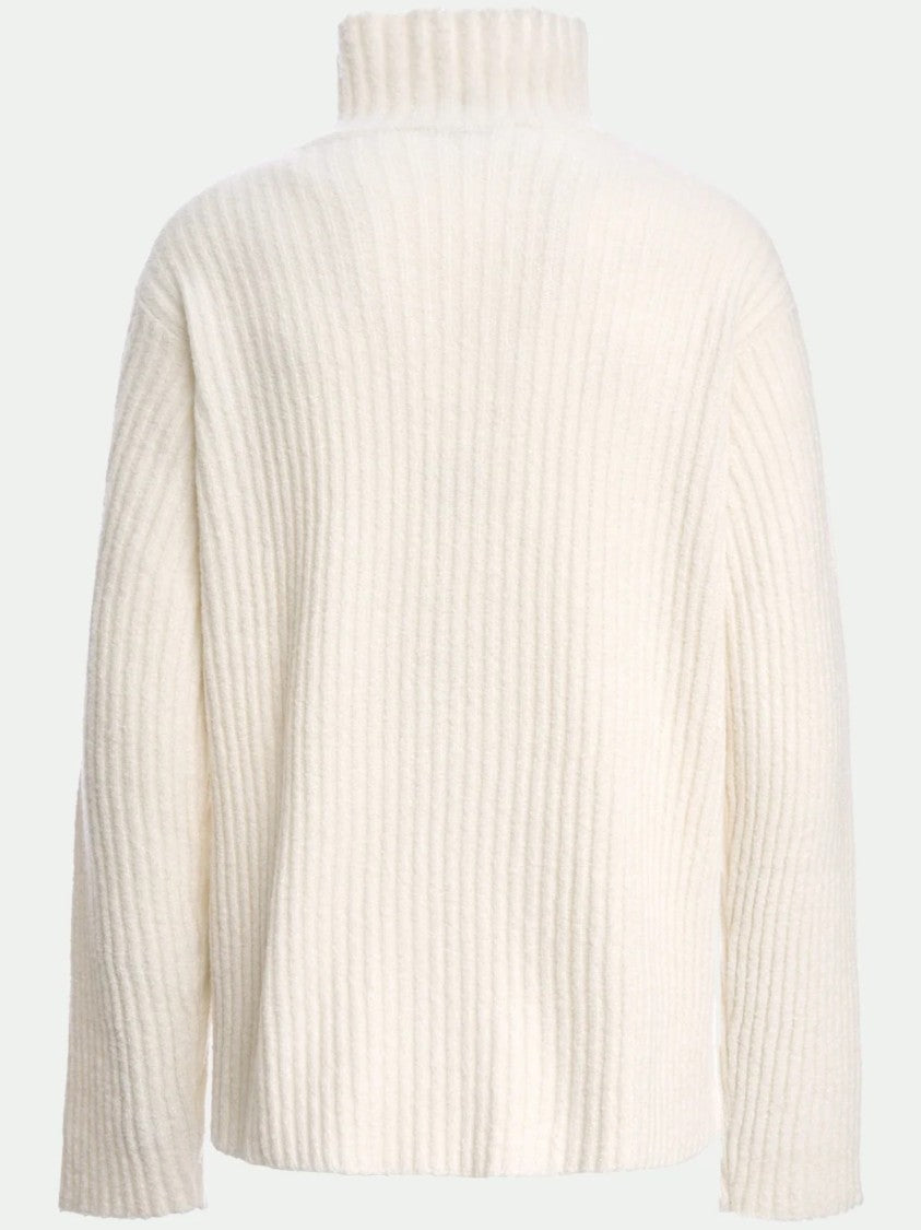 Malo Ribbed Knit Sweater With High Turtleneck And Chevron Pattern