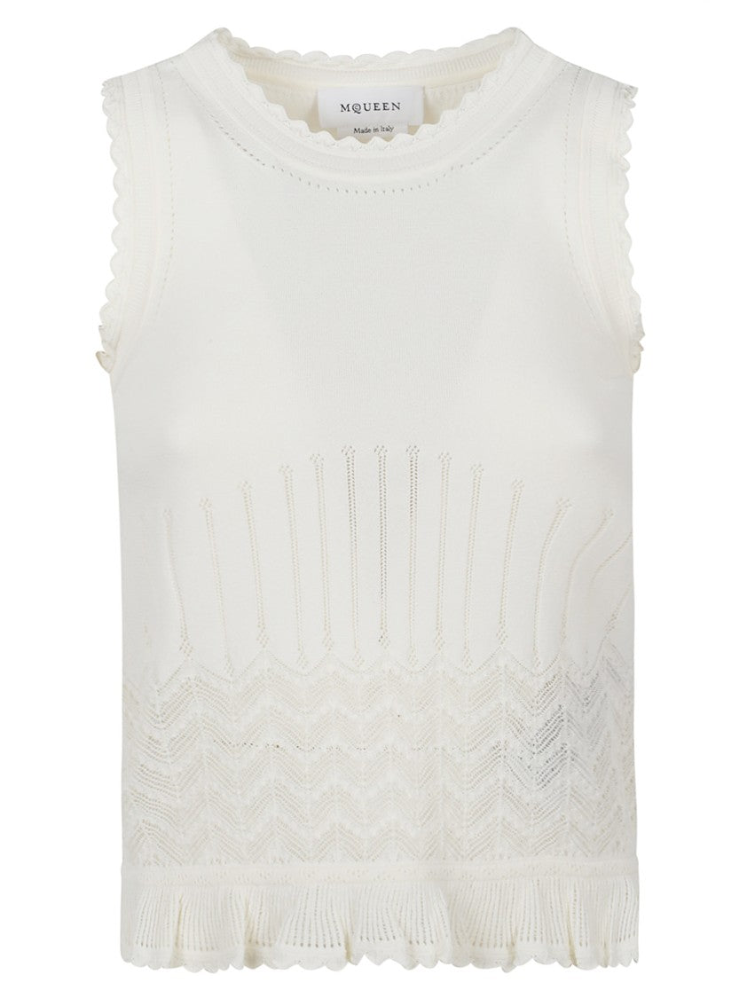 Alexander Mcqueen Jersey Scalloped Knit Tank Top