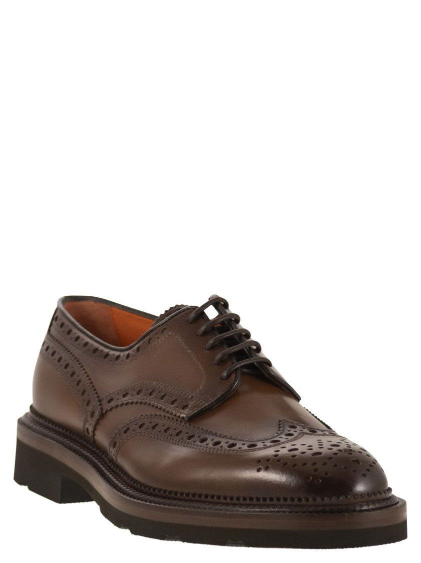 Santoni Lace-Up Derby Brogue In Leather