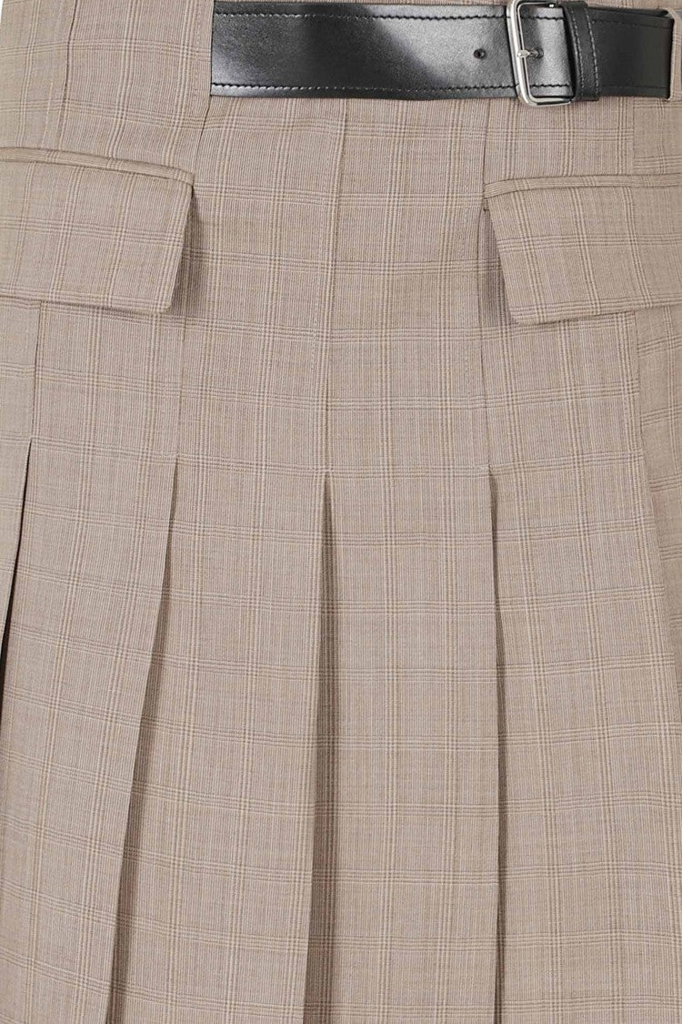 Semi Couture Cressida Belted Pleated Check Wool Midi Skirt