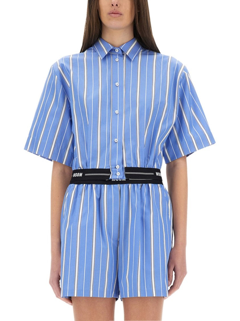 Msgm Vertical Stripe Cropped Shirt