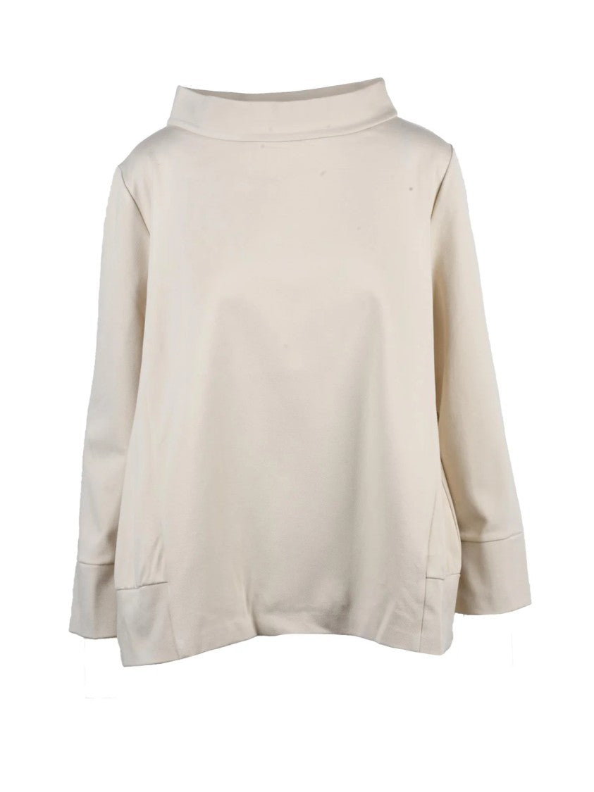 Meimeij White Flared Boat Neck Viscose-Blend Sweatshirt