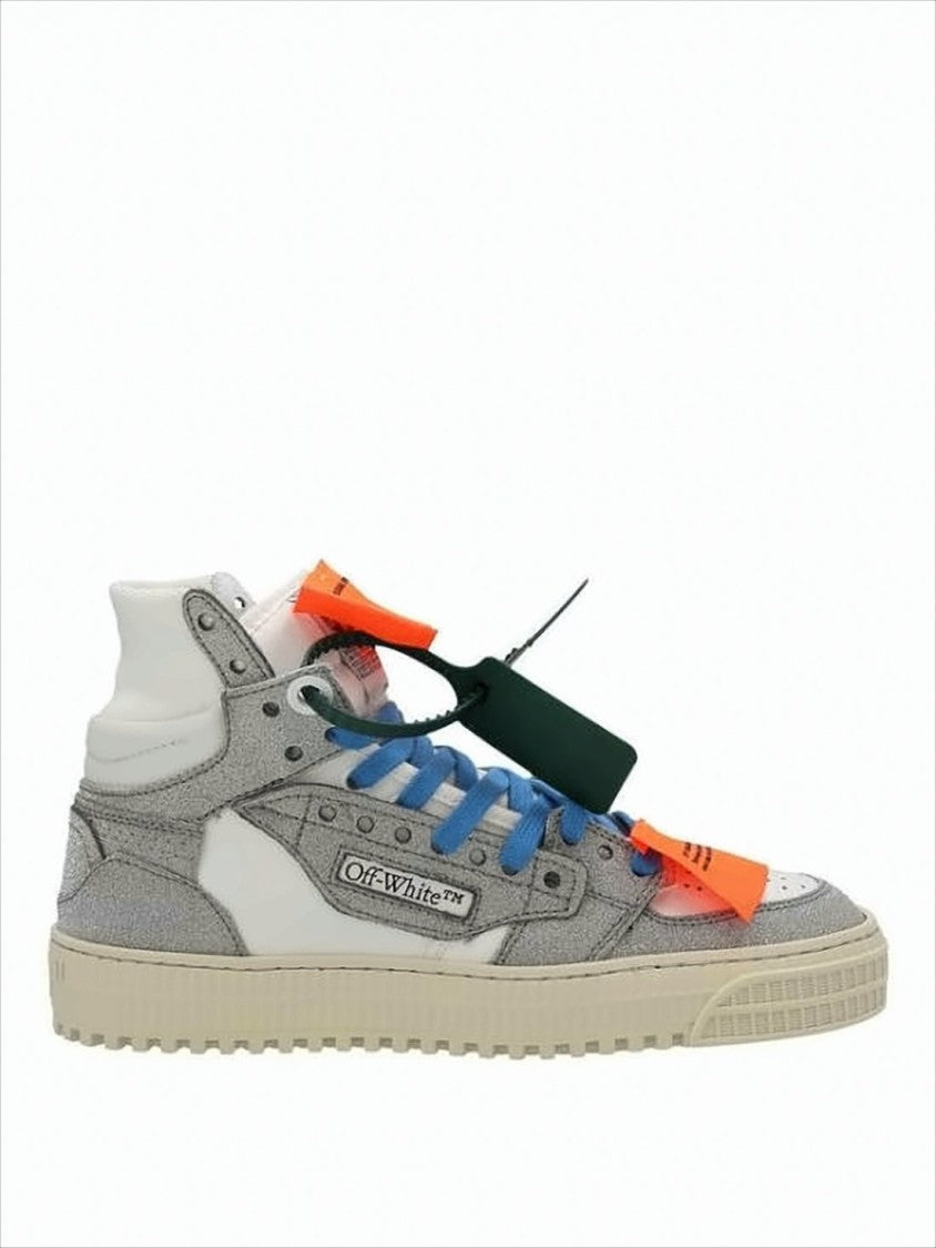Off-White High-Top Sneakers With Textured Grey Panels And Contrasting Accents