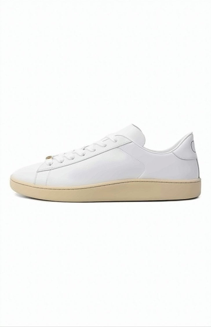 Valentino Garavani Minimal White Calfskin Sneakers With Beige Rubber Sole
