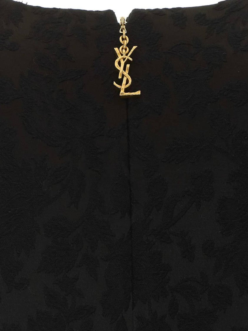 Saint Laurent Fitted Black Floral Jacquard Mini Dress
