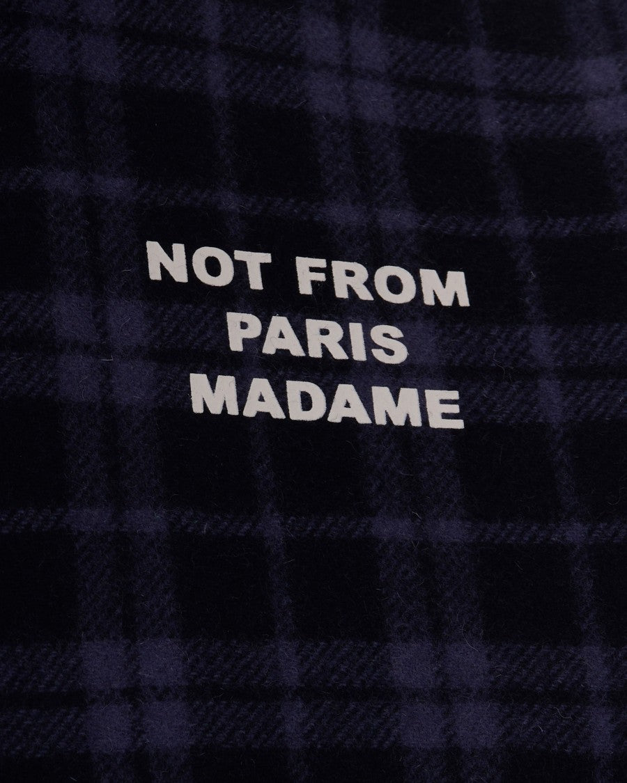 Drôle De Monsieur Navy Blue Flannel Padded Jacket With Slogan Print