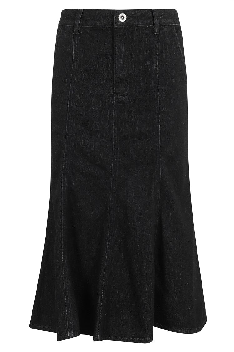 Self-Portrait Black Flared Denim Midi Skirt