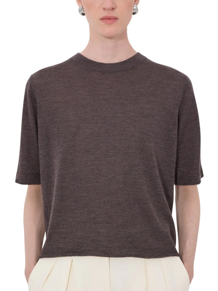 Loulou De Saison Boxy Short-Sleeved Cashmere Top With Crew Neckline