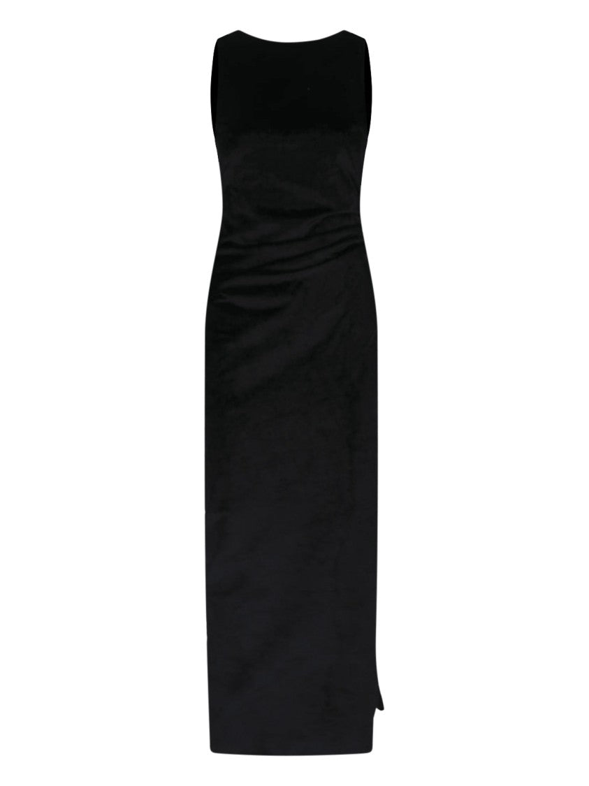 Dondup Black Velvet Side Drape Maxi Dress