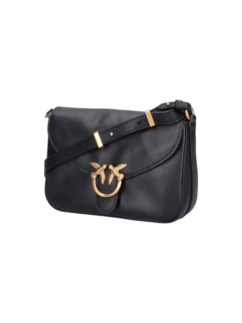 Pinko Black Mini Love Birds Leather Shoulder Bag