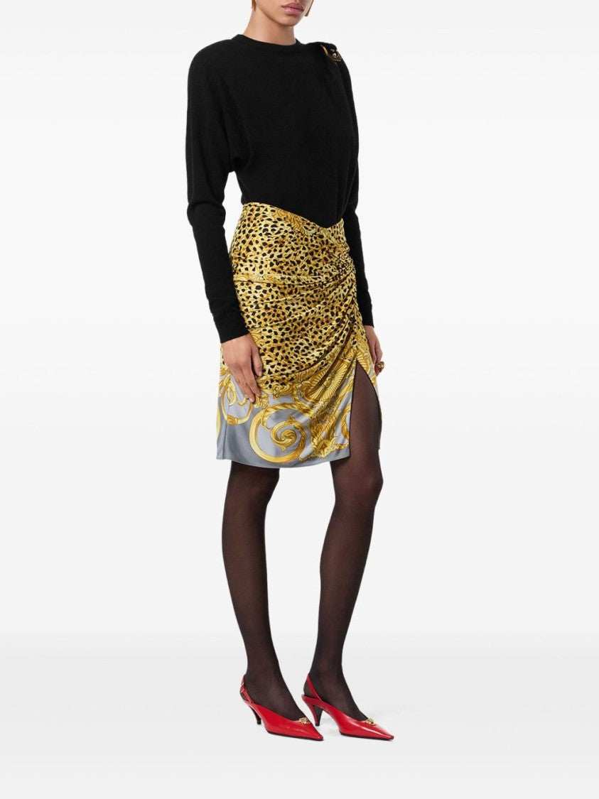 Versace Grey Cheetah Print Baroque Draped Skirt