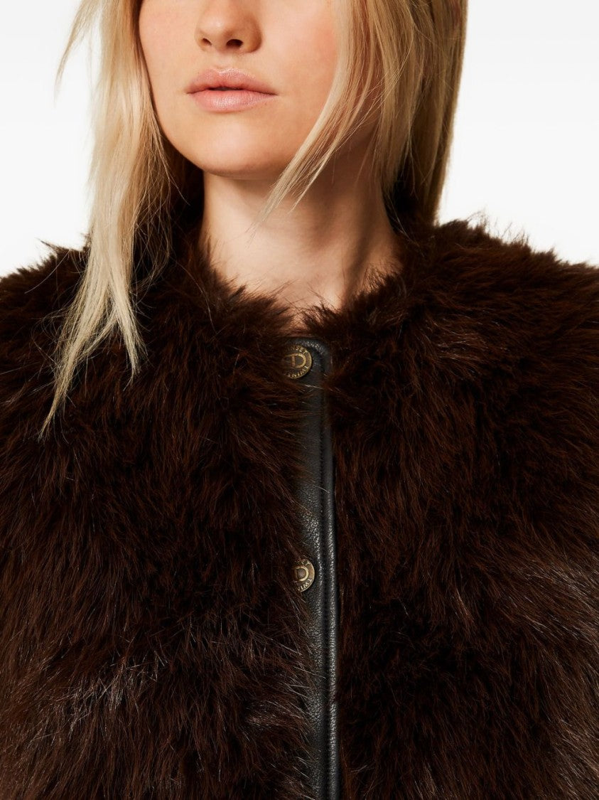 Twin-Set Sleeveless Faux Fur Vest With Leather Accents