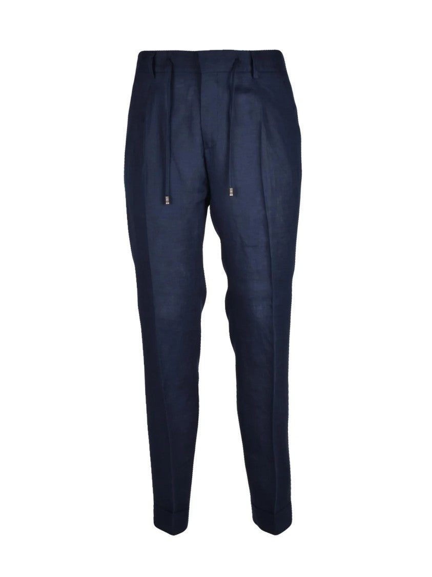 Lab 001 Navy Blue Linen Drawstring Formal Pants