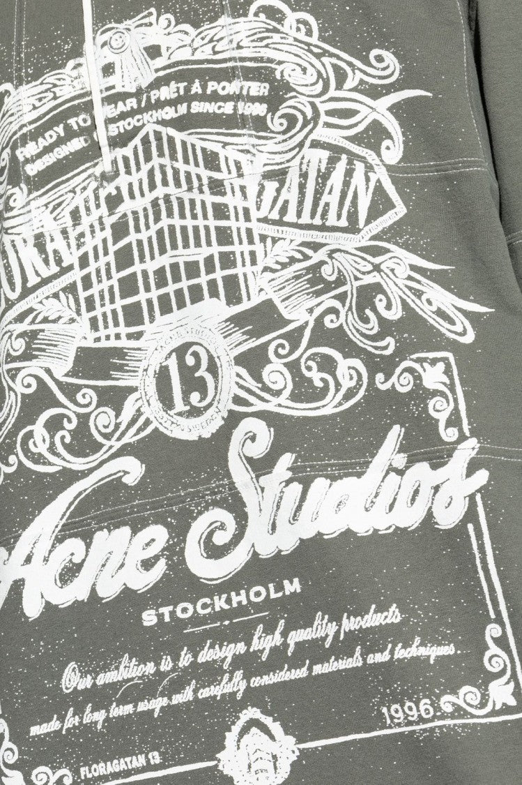 Acne Studios Olive Green Long-Sleeve Shirt With Contrasting White Collar And Graphic Print