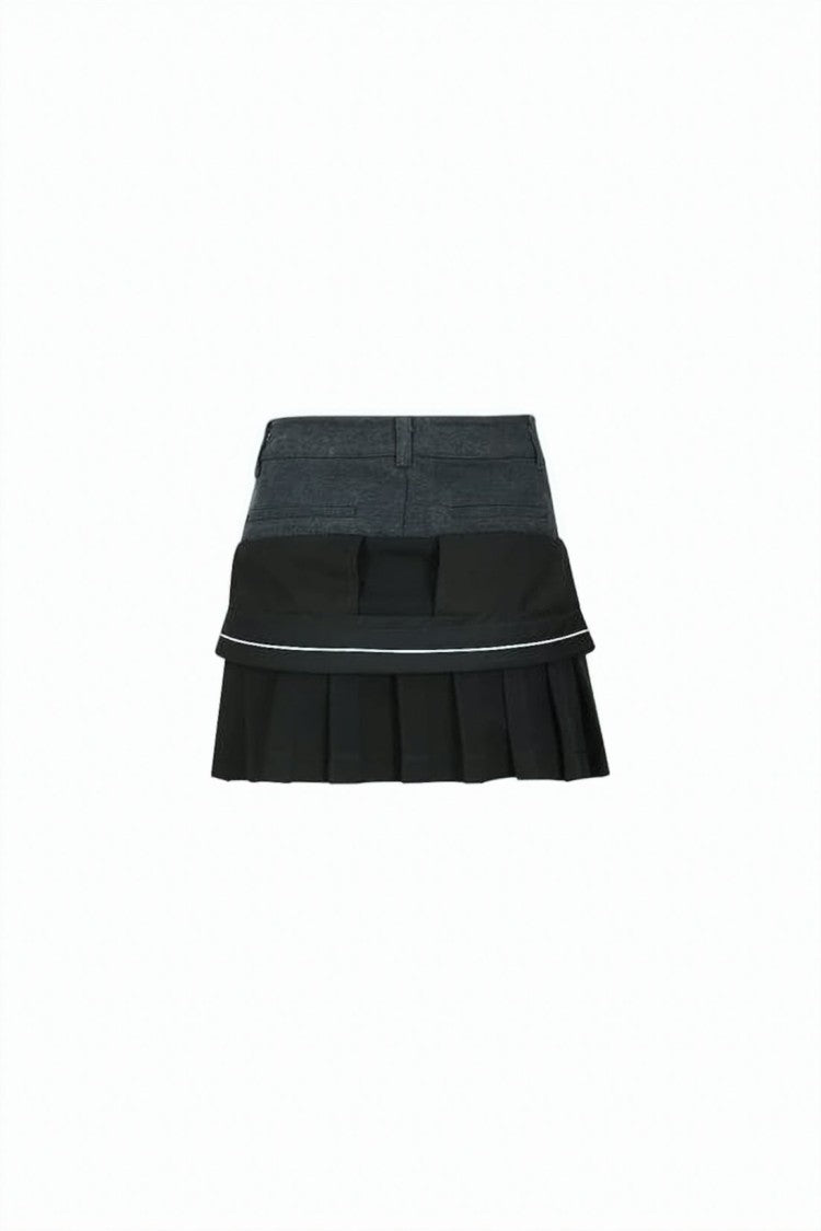 Andersson Bell Two-Tone Mini Skirt With Pleated Lower Section And Overlay Flap