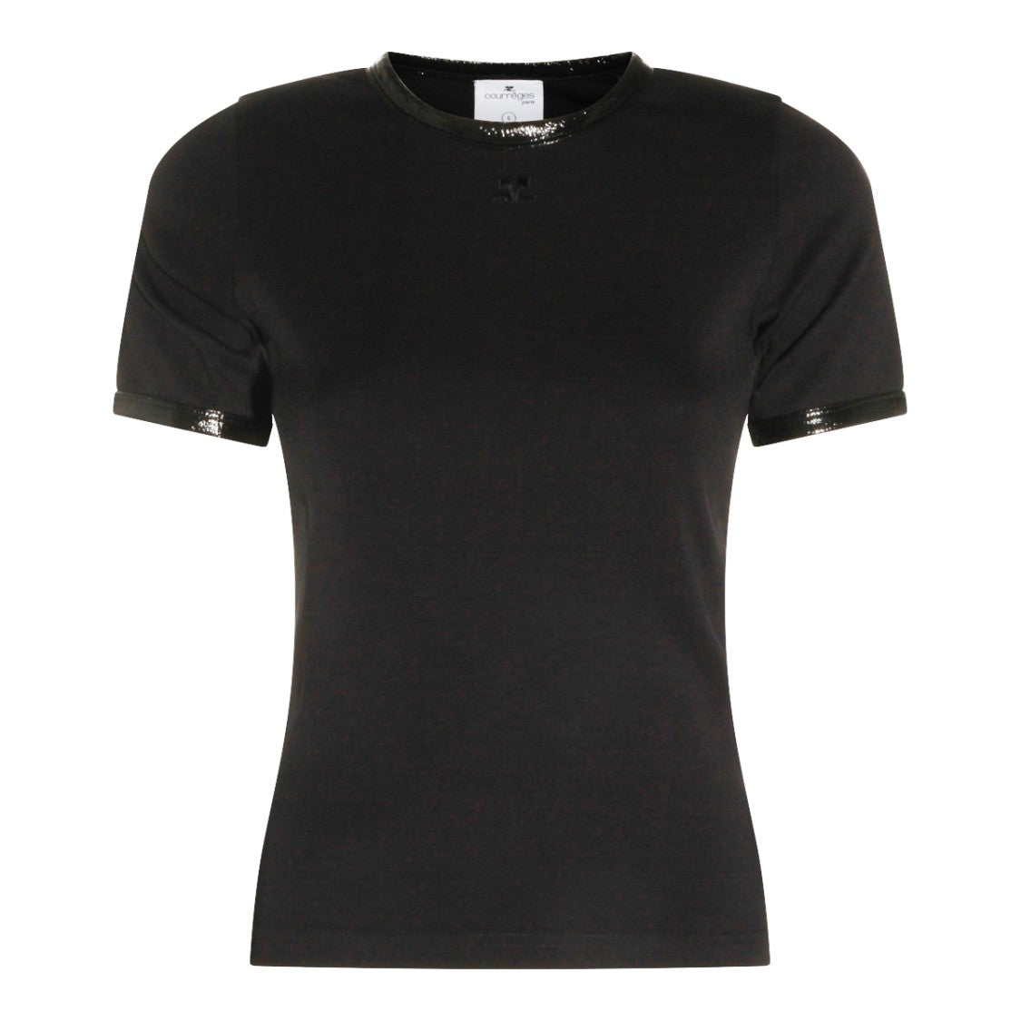 Courrèges Black Cotton T-Shirt With Glossy Vinyl Trims