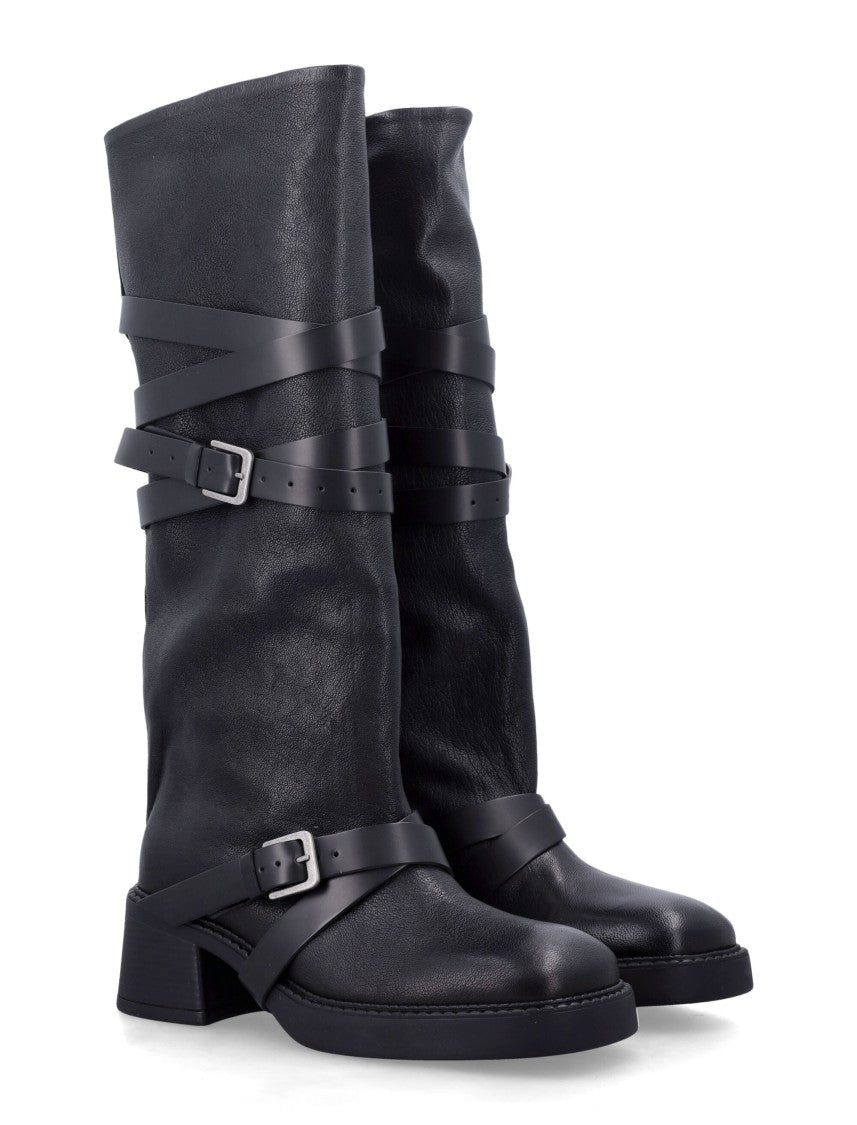 Miista Katarzyna Adjustable-Strap Leather Mid-Calf Boots