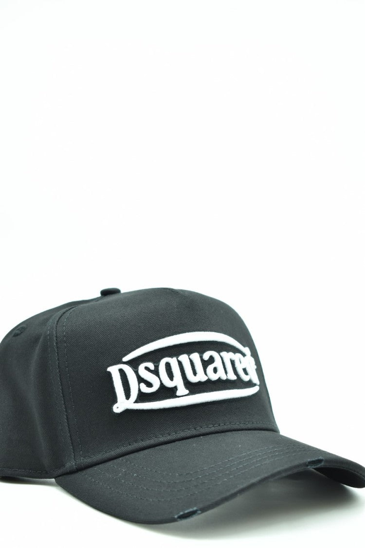 Dsquared2 Structured Black Cotton Embroidered Logo Cap