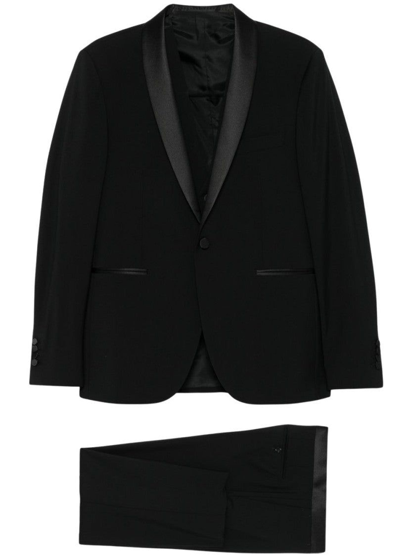 Tagliatore Black Suit With Satin Peak Lapel