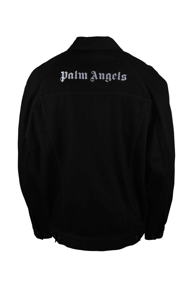 Palm Angels Black Denim Jacket With Embroidered Logo