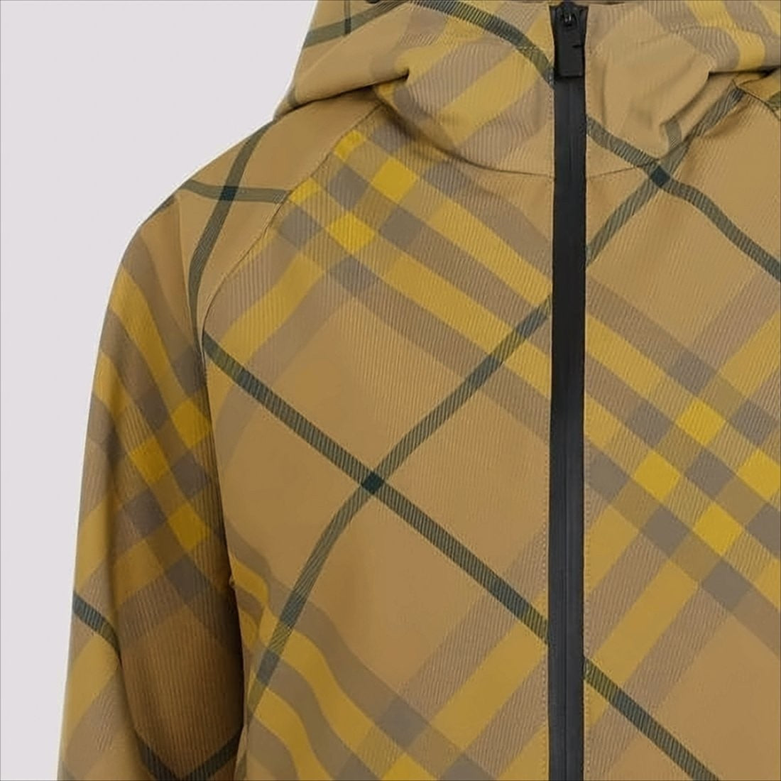 Burberry Cropped Plaid Jacket With Hood And Zipper Closure