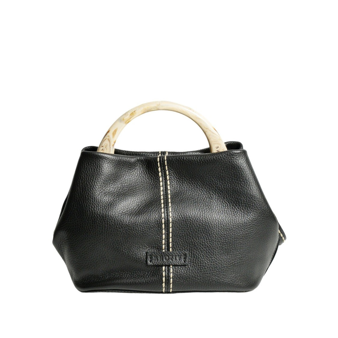 Plinio Visona' Black Leather Handbag With Bamboo Handle