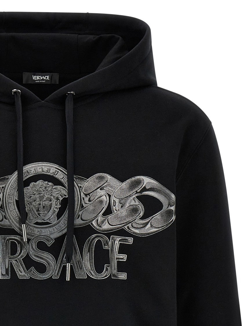 Versace Intricate Logo Print Sweatshirt With Kangaroo Pocket