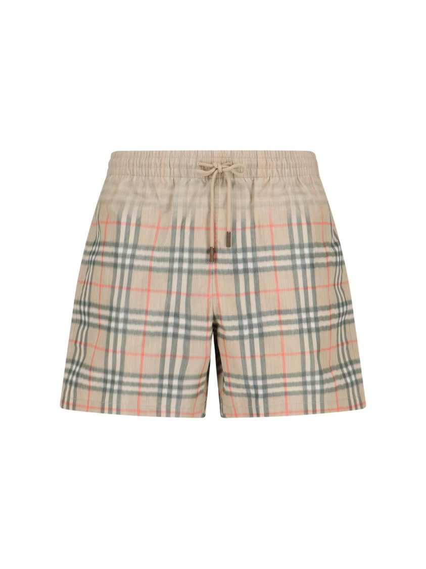 Burberry "Check" Beach Shorts In Beige Fabric