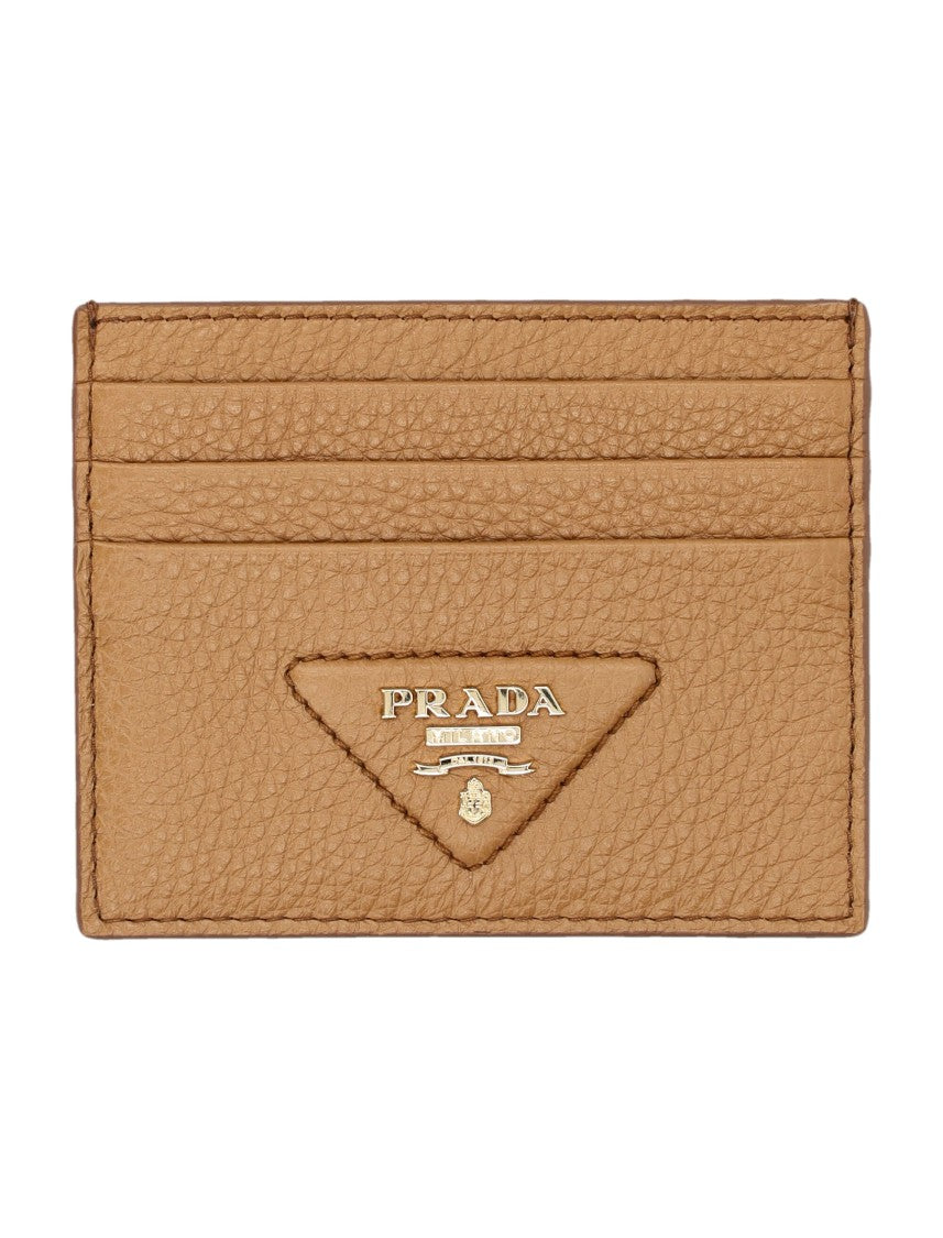 Prada Textured Leather Card Holder With Gold-Tone Emblem