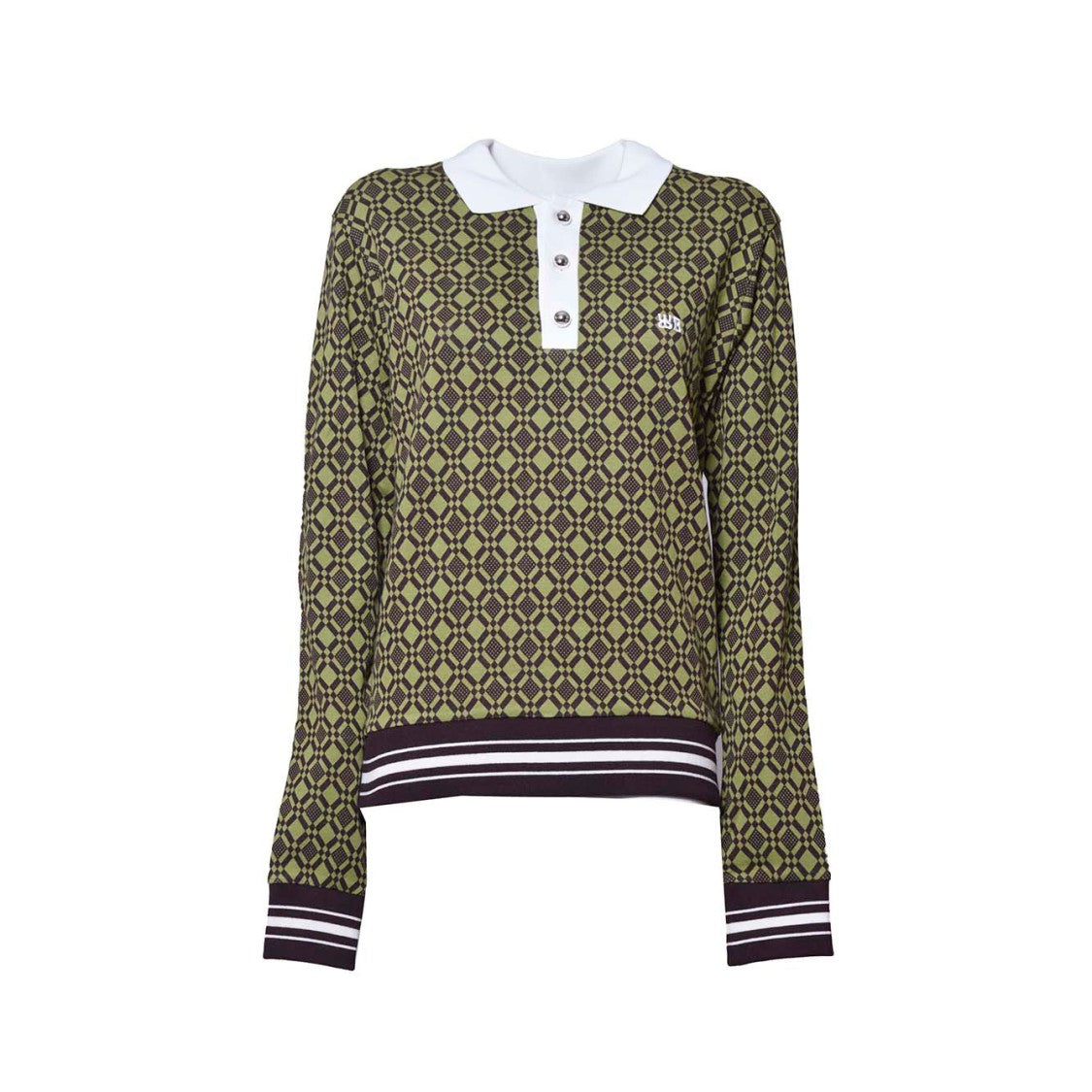 Wales Bonner Polo Power In Olive Green Jacquard Cotton